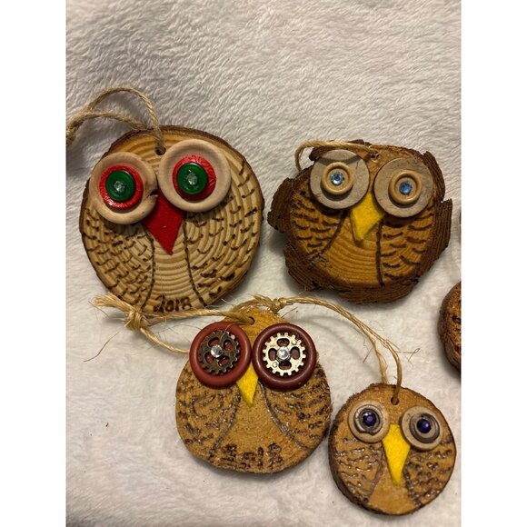 Wooden Owl Ornaments set 6 souvenir Christmas Hand crafted Route 66 TX Holiday - Picture 2 of 11